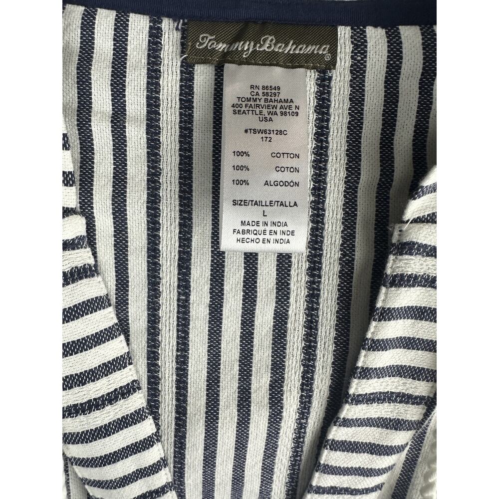 Tommy Bahama Yarn Dyed Striped Cotton Hoodie Pullover Swim Cover Beach Top Large - Picture 6 of 9